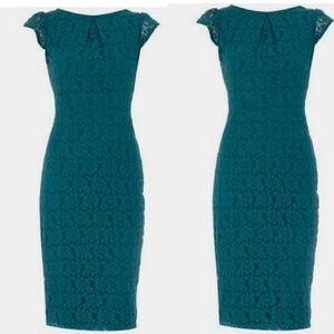 Turquoise lace dress with flutter sleeves